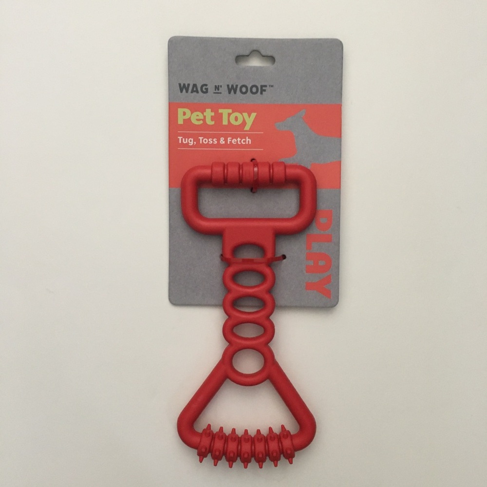 Dog Toy 7” Wag n' Woof Red Tug Toy Rubber Fetch Chew NEW